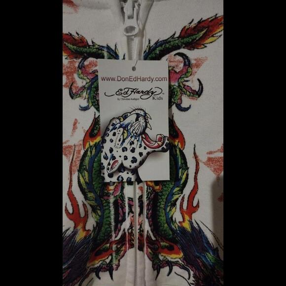 Ed Hardy Kids Hoodie Size Large White Y2K Full Zip New w/ Tags RARE - Picture 5 of 6
